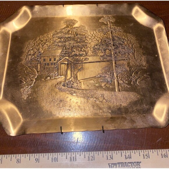 Wendell August Bronze Decorative Tray Handmade Forge Rustic Scenic 12 by 9 - Picture 8 of 10